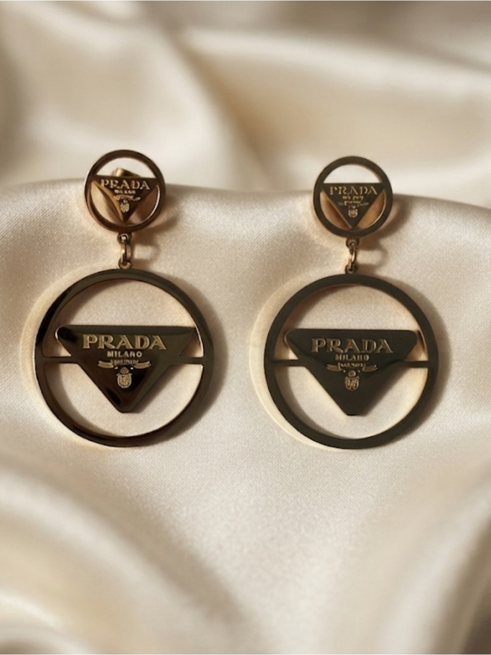 Brand New ! Gold-Tone Logo Drop Earrings - Prada Milano